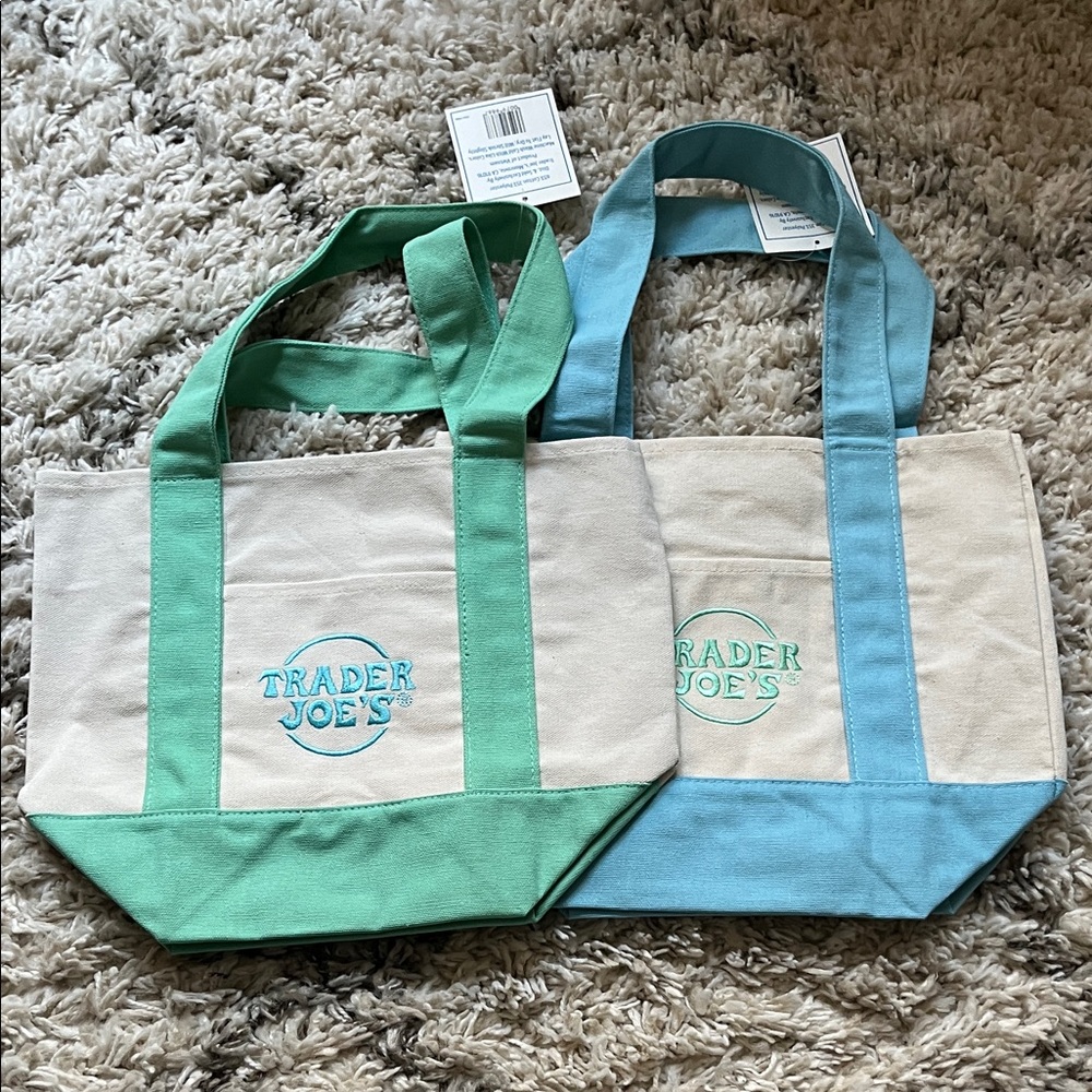 NWT-Trader Joe’s mini canvas totes. Pastel. 
Blue. Mint. Set of two. New.